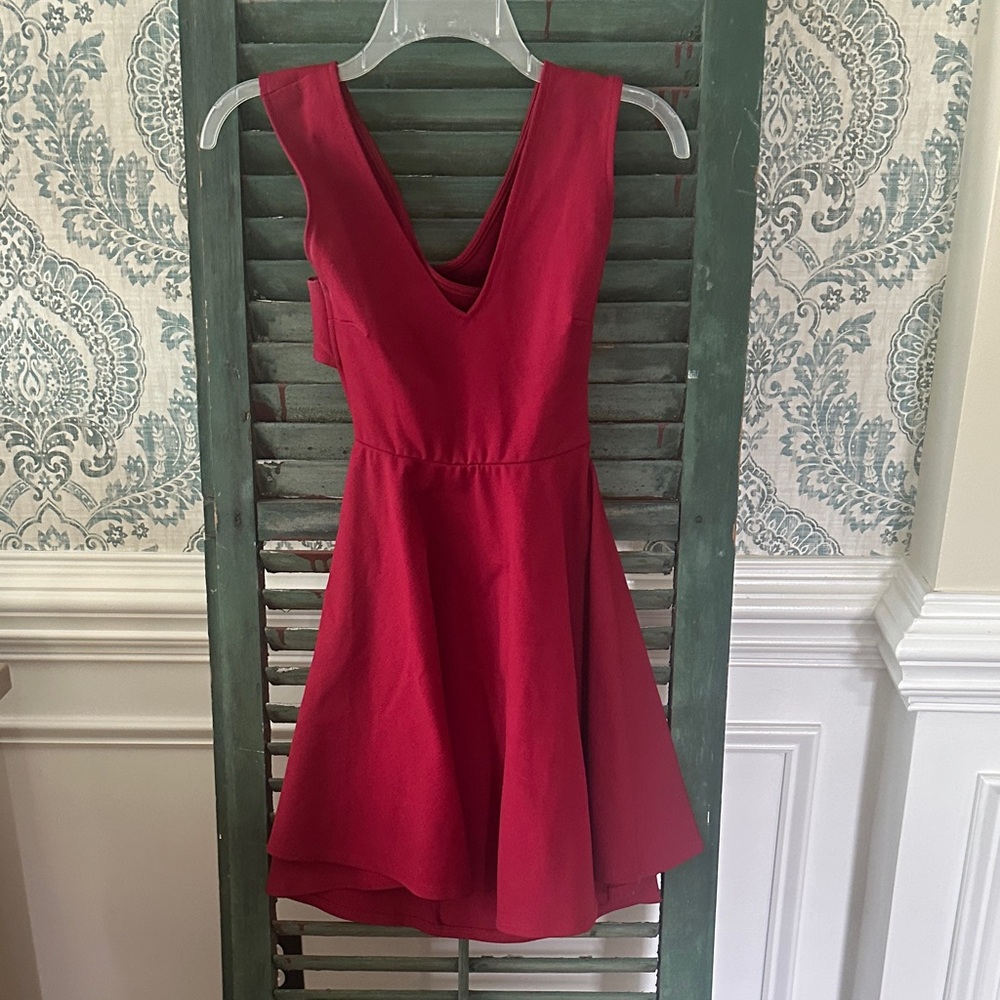 Lulu's Deep Red V-Neck Mini Dress